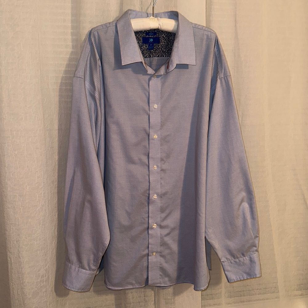 EGARA 4X Blue Navy Tiny Polka Textured Cotton Long Sleeve Dress Shirt